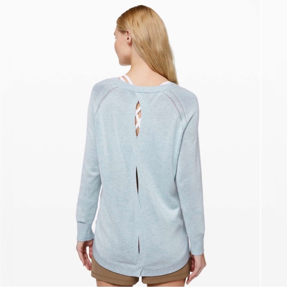 ⭐️ Lululemon Cashlu Lead with Your Heart Baby Blue Open Back Sweater